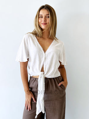 Cascade Tie Top - White