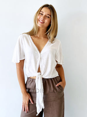 Cascade Tie Top - White