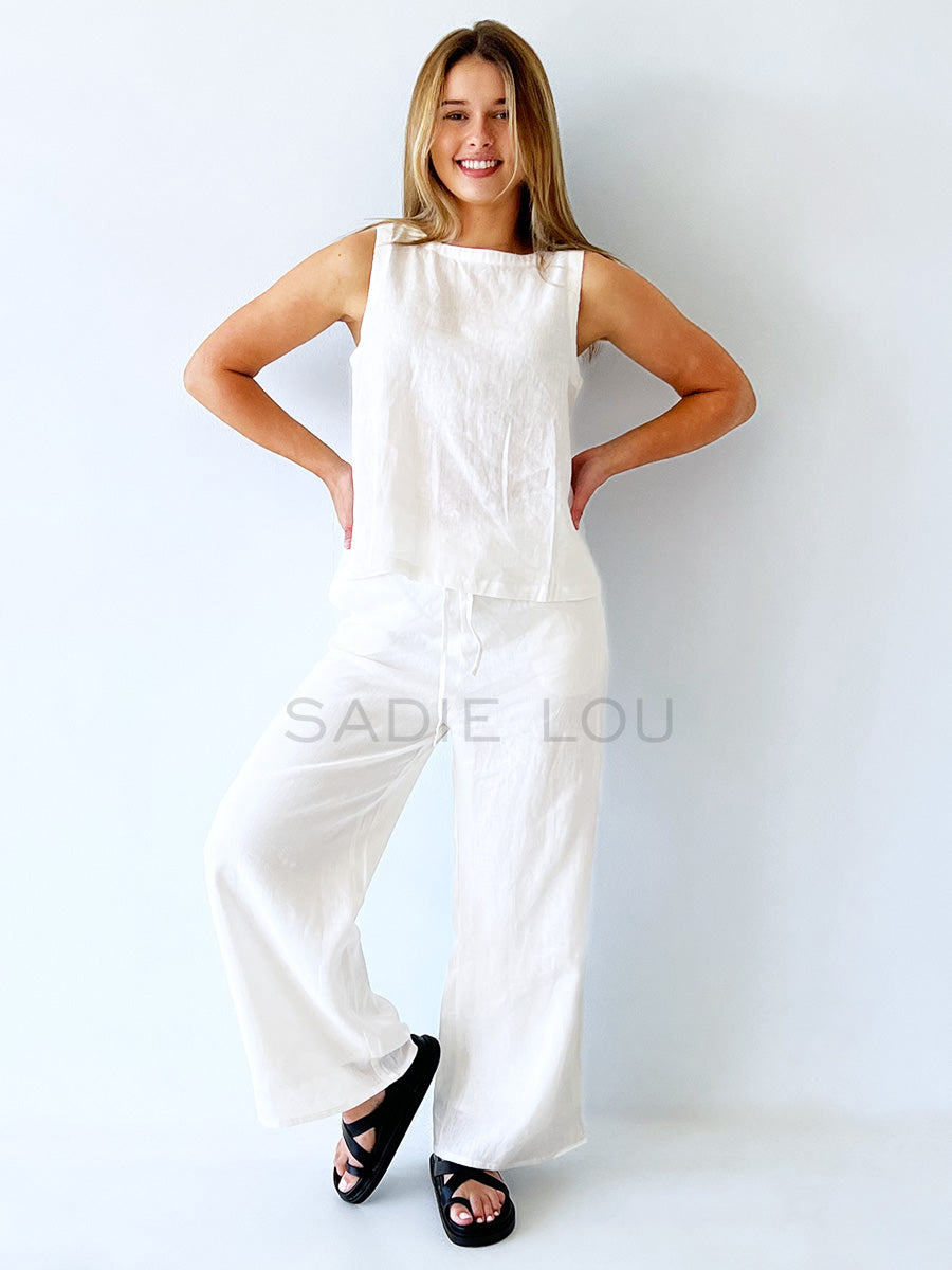 Luxe Linen Pant  - White