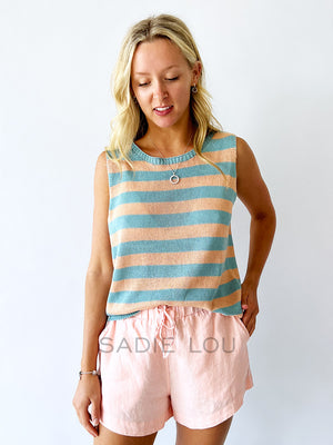 Little Lies / Spring Tank - Teal/Pink Stripe