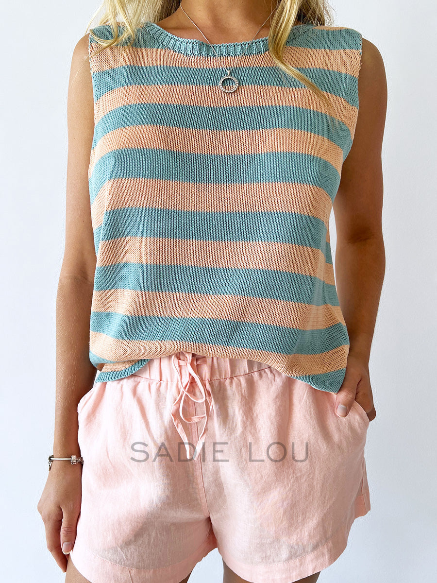 Little Lies / Spring Tank - Teal/Pink Stripe