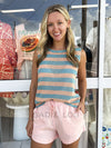 Little Lies / Spring Tank - Teal/Pink Stripe