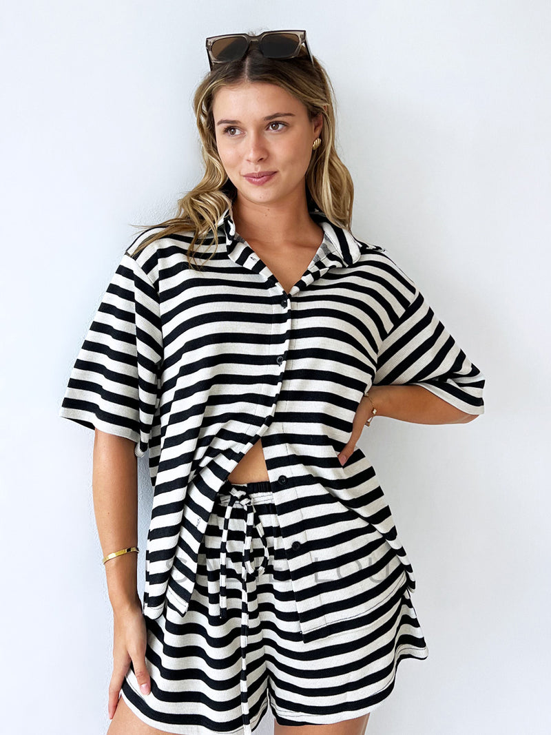 By Frankie / Elodie Short Set - Black and White Stripe