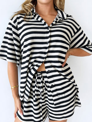 By Frankie / Elodie Short Set - Black and White Stripe