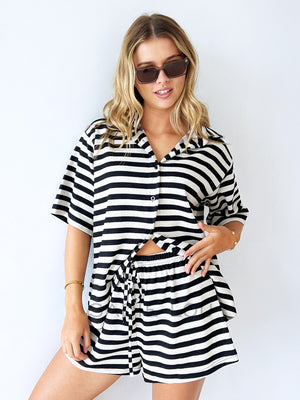 By Frankie / Elodie Short Set - Black and White Stripe