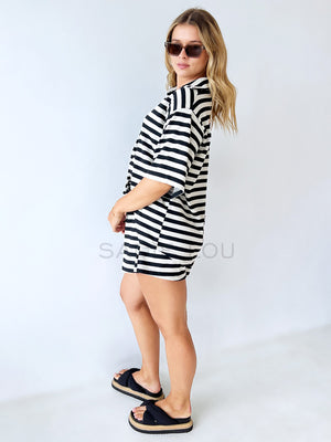 By Frankie / Elodie Short Set - Black and White Stripe