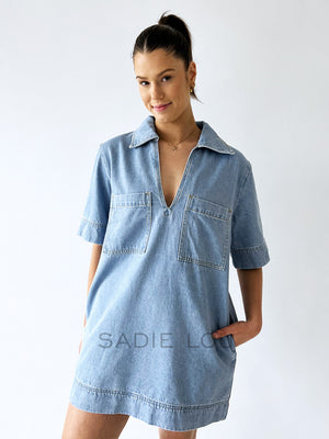 By Frankie / Holiday Denim Dress  - Light Wash