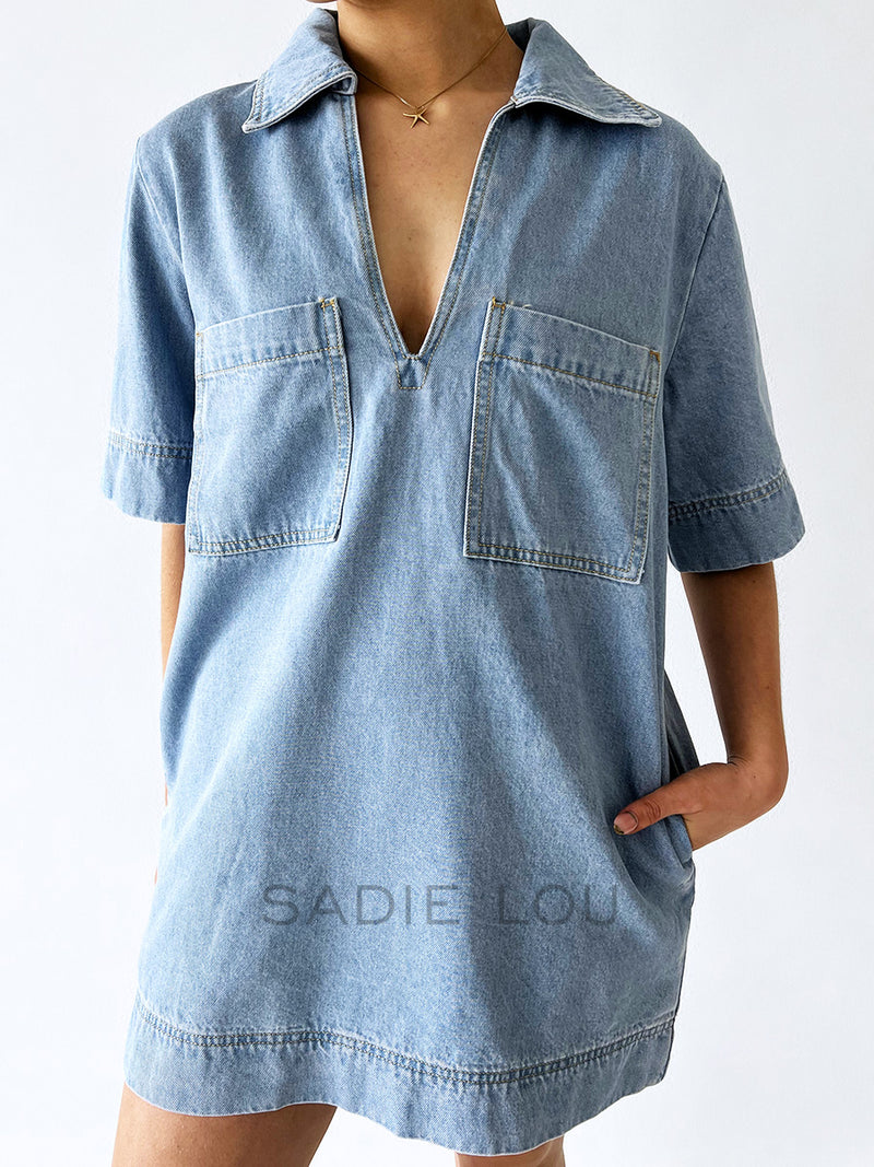 By Frankie / Holiday Denim Dress  - Light Wash