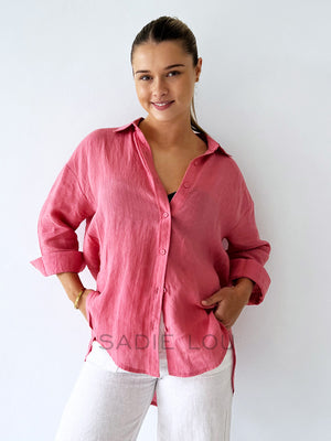 Little Lies / Linen Boyfriend Shirt - Pink