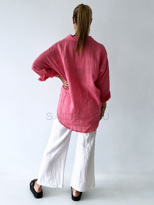 Little Lies / Linen Boyfriend Shirt - Pink