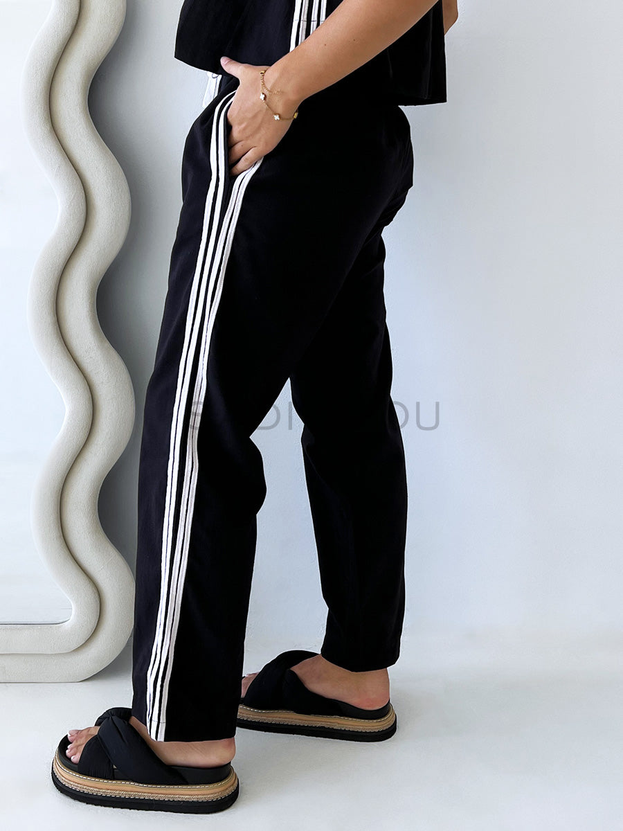 Cartel & Willow / Nora Pant - Black w/ White Stripe