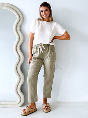 Little Lies / Luxe Linen Pant - Khaki