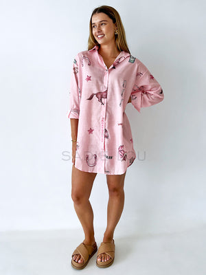 By Frankie / Yeeee Ha Shirt Dress - Pink