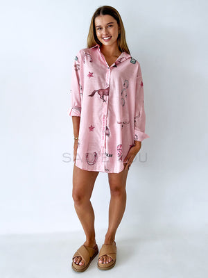 By Frankie / Yeeee Ha Shirt Dress - Pink