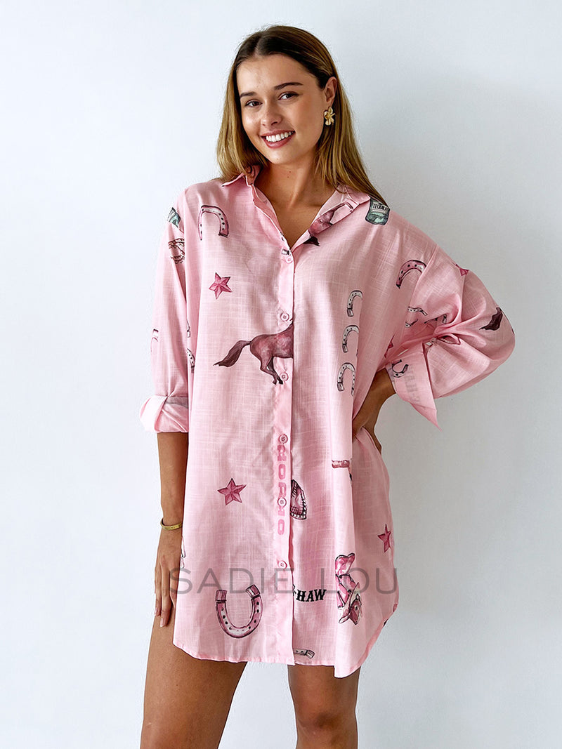 By Frankie / Yeeee Ha Shirt Dress - Pink