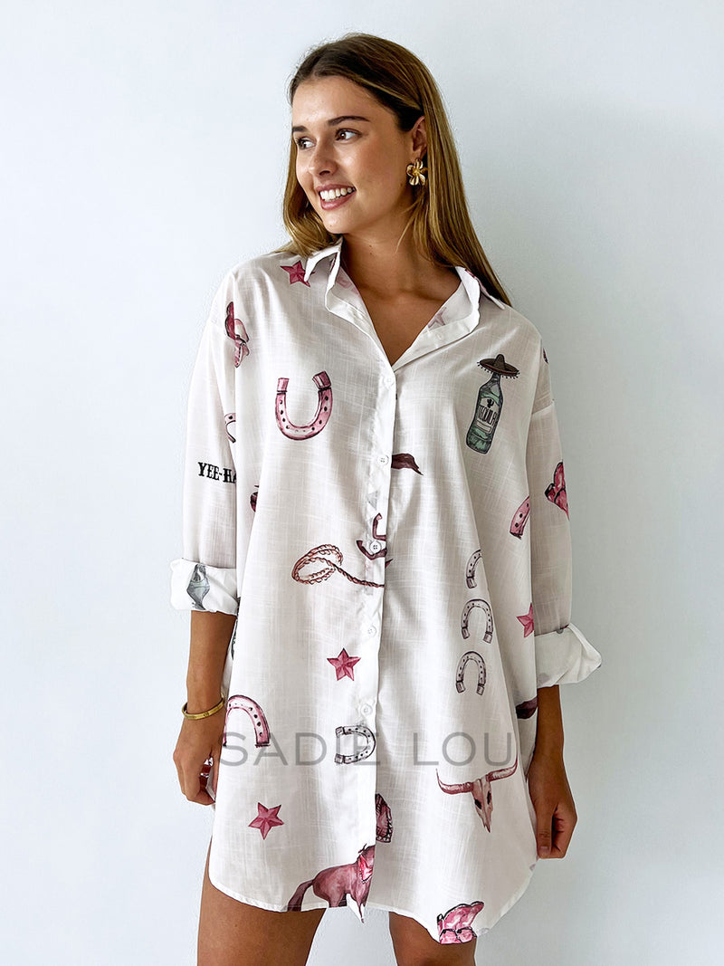 By Frankie / Yeeee Ha Shirt Dress - White