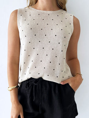 Little Lies / Spring Tank - Beige/Black Spot