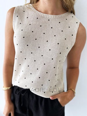 Little Lies / Spring Tank - Beige/Black Spot