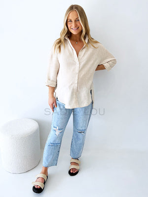 Little Lies // Linen Boyfriend Shirt - Oat