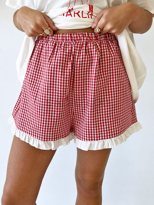 By Frankie / Red Gingham Frill Shorts