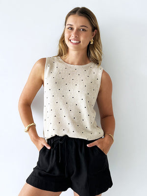 Little Lies / Spring Tank - Beige/Black Spot