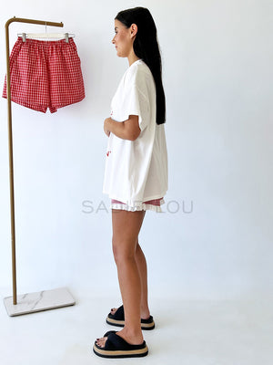 By Frankie / Red Gingham Frill Shorts