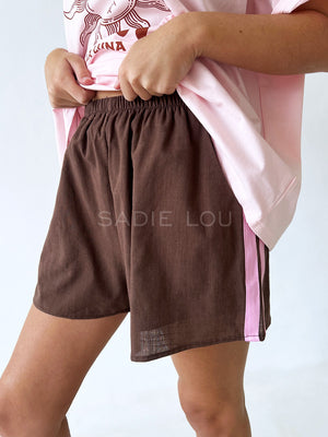 By Frankie /  Racer Shorts - Brown/Pink Stripe