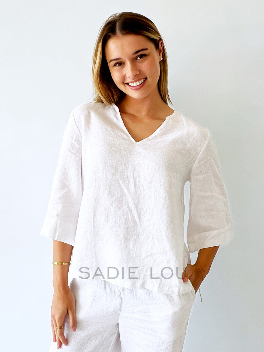 Little Lies / Ester Linen Top  - White