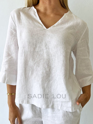 Little Lies / Ester Linen Top  - White