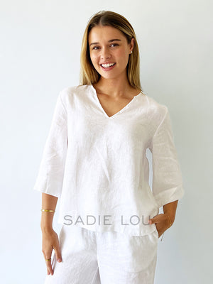 Little Lies / Ester Linen Top  - White