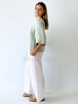 Little Lies / Ester Linen Top  - Sage