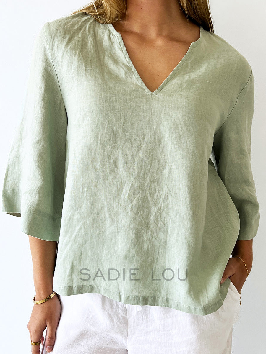 Little Lies / Ester Linen Top  - Sage