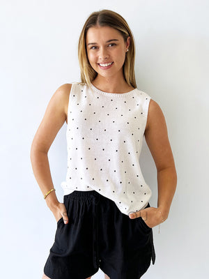 Little Lies / Spring Tank - White /Black Spot