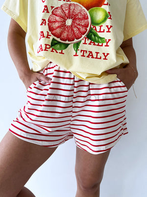 By Frankie / Blanca Shorts - Red/White Stripe Jersey