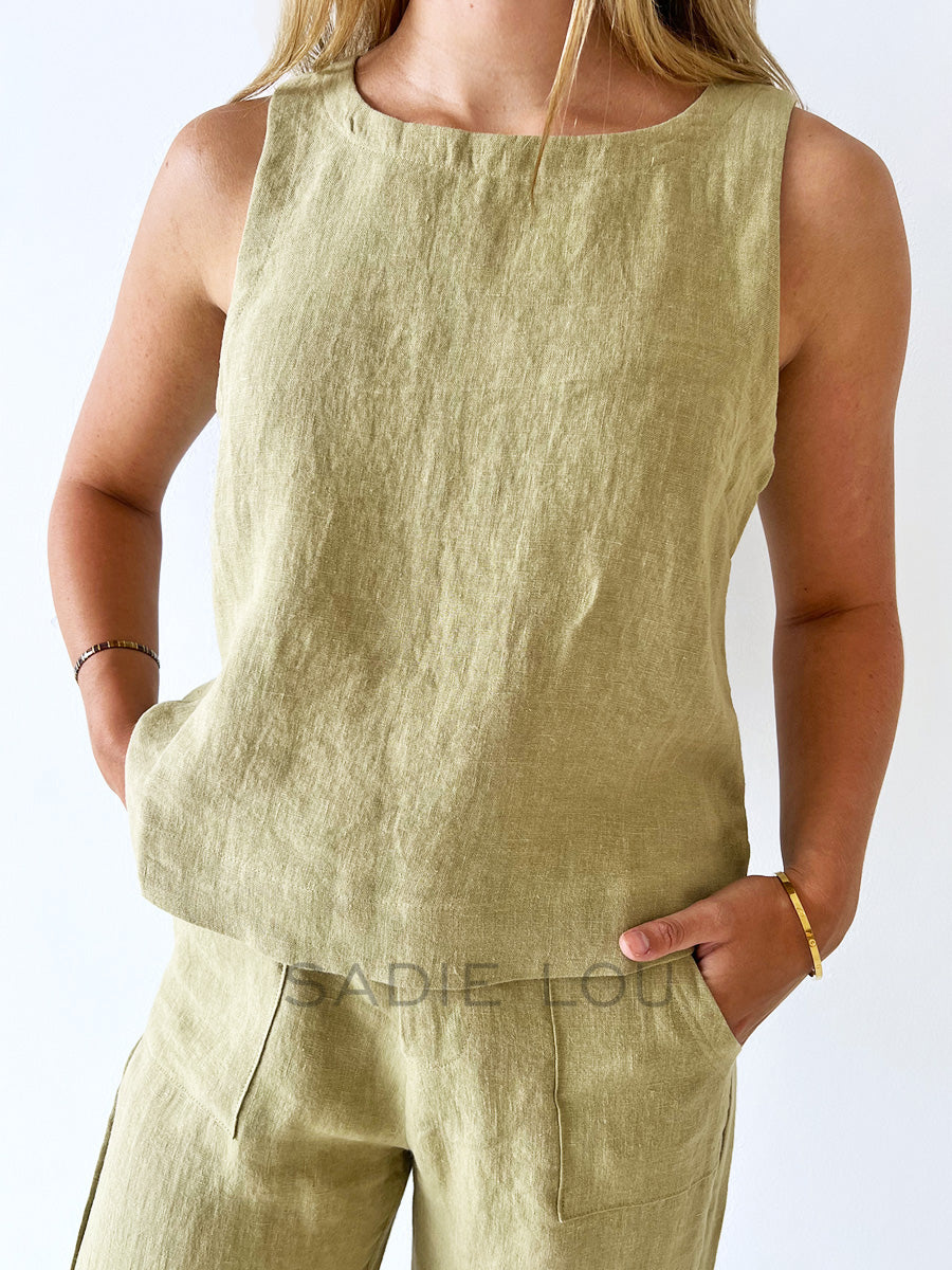 Little Lies / Jude Linen Top - Khaki