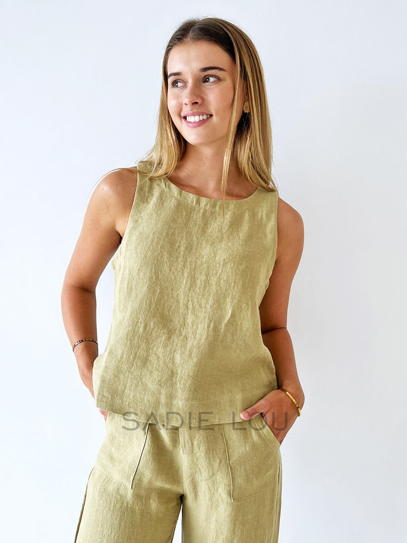 Little Lies / Jude Linen Top - Khaki