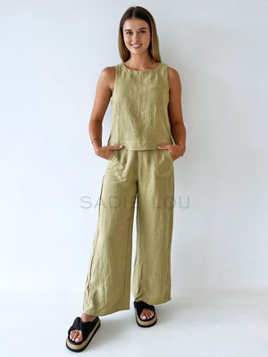 Little Lies / Jude Linen Top - Khaki