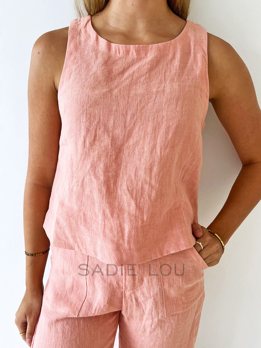 Little Lies / Jude Linen Top - Peach