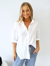 Little Lies / Linen Boyfriend Shirt - White