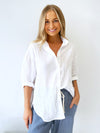 Little Lies / Linen Boyfriend Shirt - White