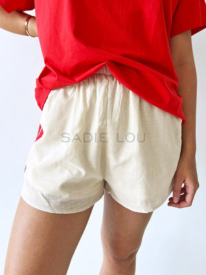 By Frankie / Racer Shorts - Beige/Red Stripe