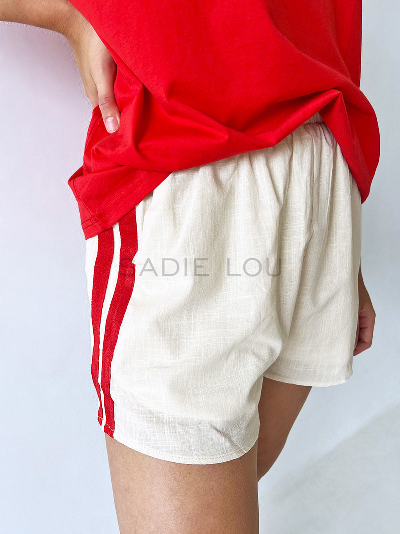 By Frankie / Racer Shorts - Beige/Red Stripe