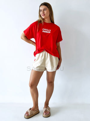 By Frankie / Racer Shorts - Beige/Red Stripe