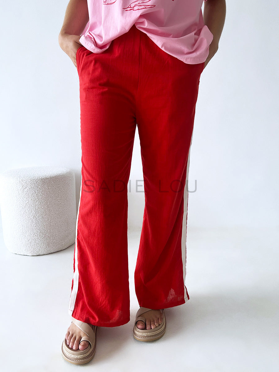 By Frankie / Linen Racer Pant - Red