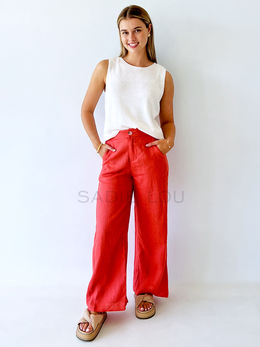 Little Lies / Della Linen Pant - Melon