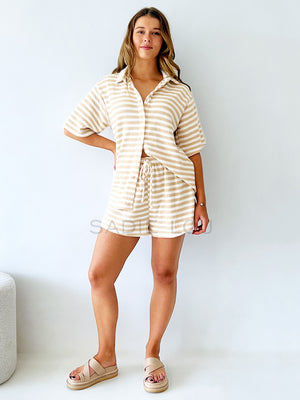 By Frankie / Georgie Stripe Short Set Tan