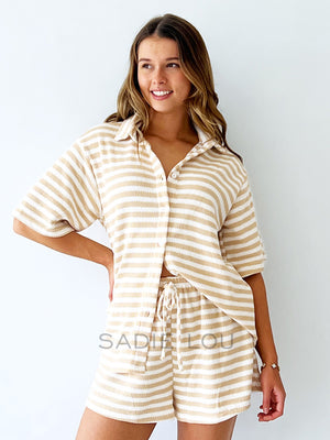 By Frankie / Georgie Stripe Short Set Tan