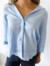 Little Lies / Linen Boyfriend Shirt -  Sky