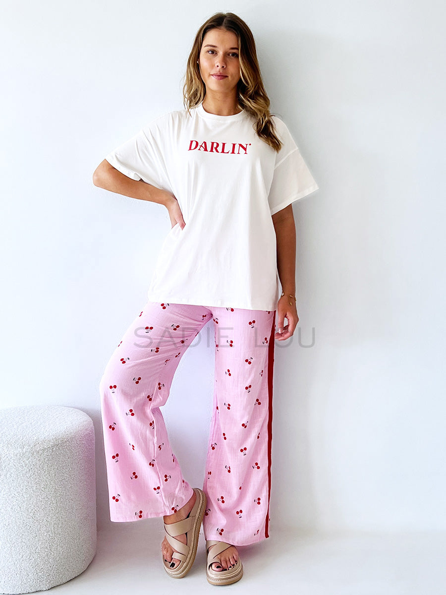 By Frankie / Linen Racer Pant - Cherry Bomb