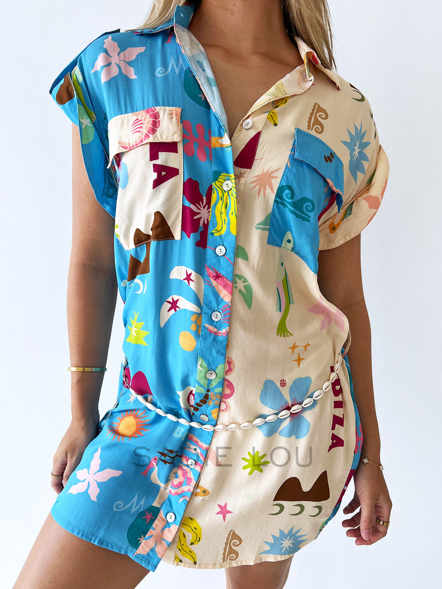 Palm Collective / Tropicana Shirt Dress - W/ Shell Belt